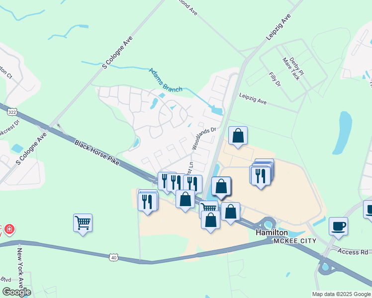 map of restaurants, bars, coffee shops, grocery stores, and more near 2717A Evergreen Court in Hamilton