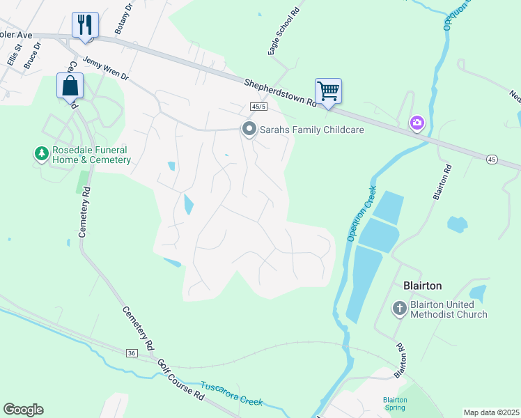 map of restaurants, bars, coffee shops, grocery stores, and more near 41 Cosmos Drive in Martinsburg