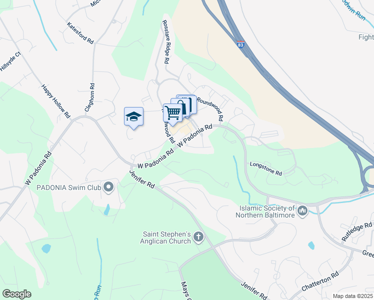 map of restaurants, bars, coffee shops, grocery stores, and more near 12107 Tullamore Court in Timonium