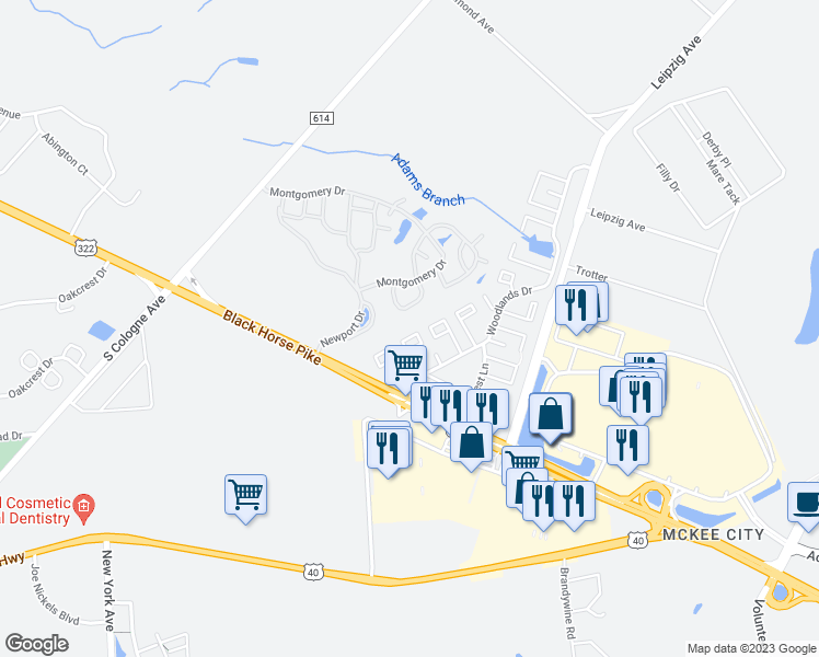 map of restaurants, bars, coffee shops, grocery stores, and more near 2542 Cottonwood Court in Hamilton Township