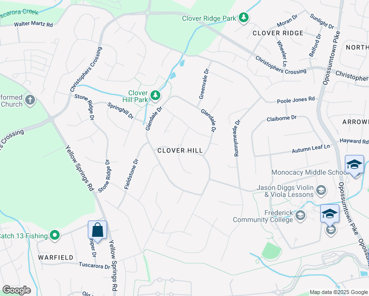 map of restaurants, bars, coffee shops, grocery stores, and more near 8107 Clearfield Road in Frederick