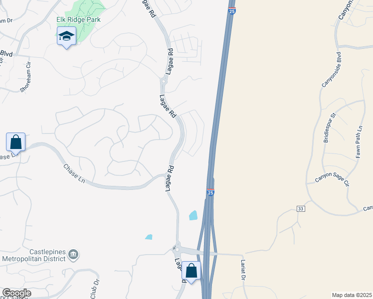 map of restaurants, bars, coffee shops, grocery stores, and more near 353 Edge View Circle in Castle Pines