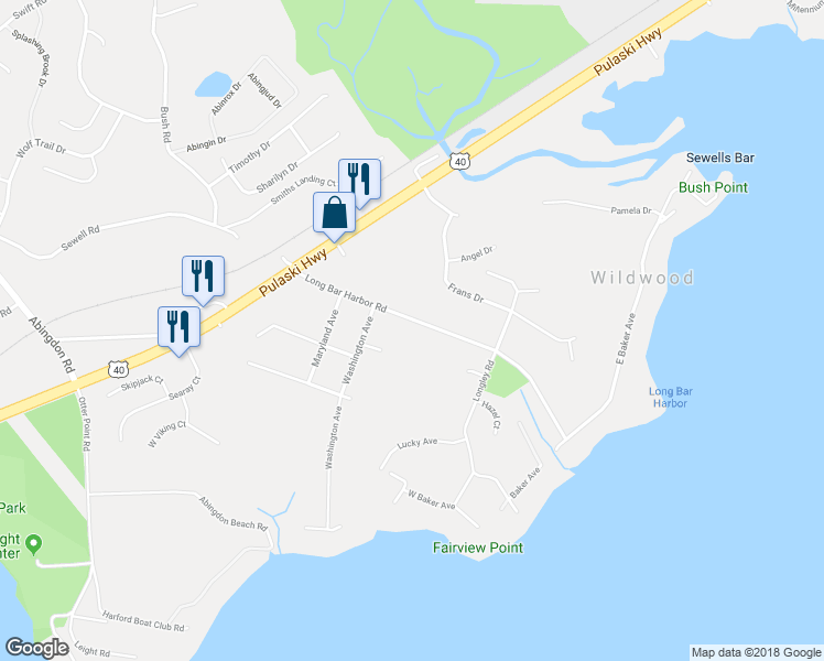 map of restaurants, bars, coffee shops, grocery stores, and more near 804 Long Bar Harbor Road in Abingdon