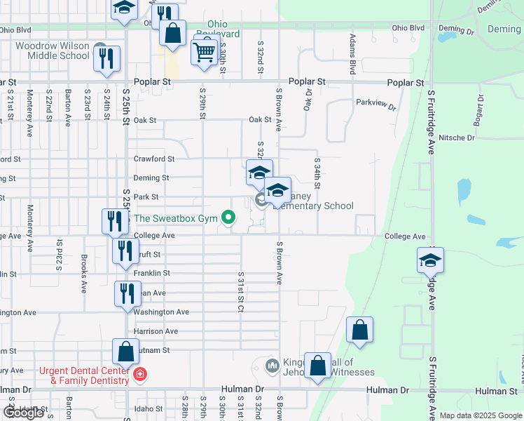 map of restaurants, bars, coffee shops, grocery stores, and more near 1011 South Brown Avenue in Terre Haute
