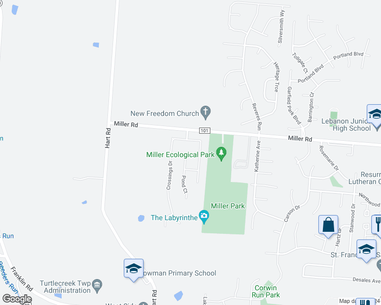 map of restaurants, bars, coffee shops, grocery stores, and more near 960 Camargo Court in Lebanon