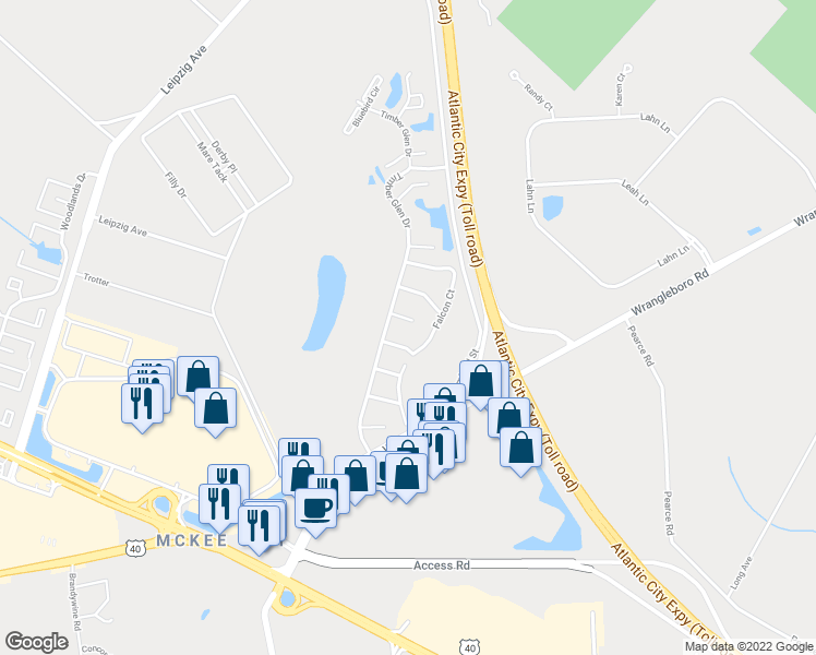 map of restaurants, bars, coffee shops, grocery stores, and more near 2618 Flagstaff Court in Hamilton Township