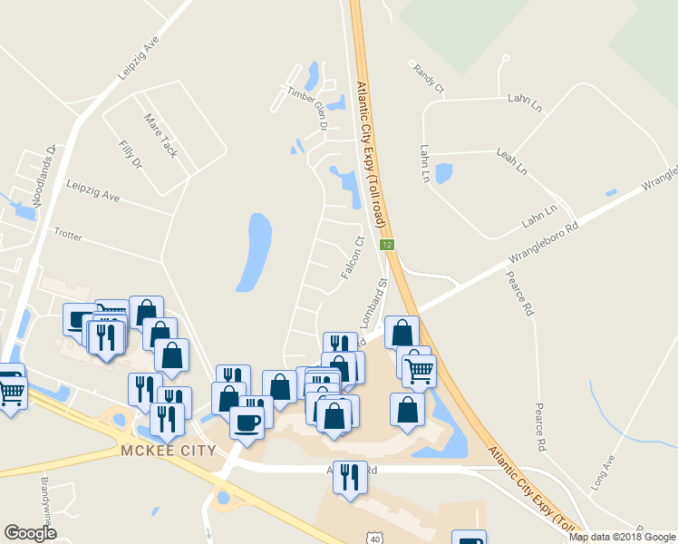 map of restaurants, bars, coffee shops, grocery stores, and more near 2809 Falcon Court in Hamilton Township