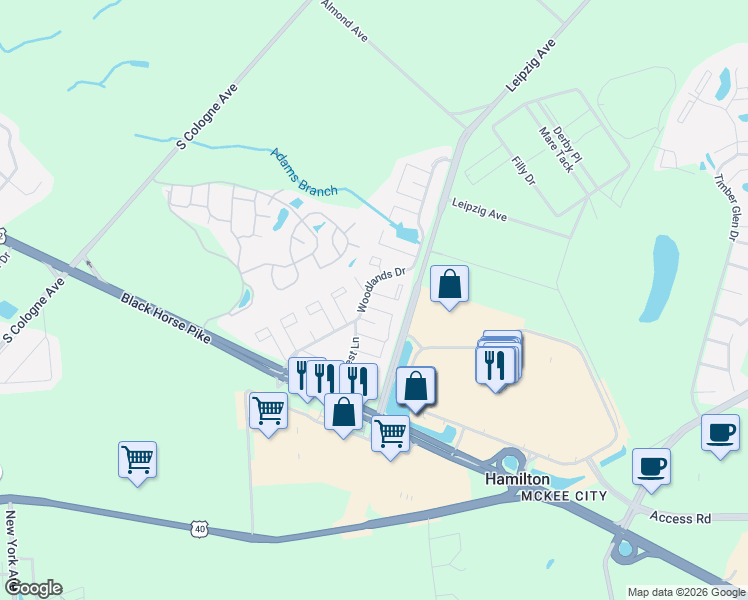map of restaurants, bars, coffee shops, grocery stores, and more near 2718 Goldenrod Court in Hamilton