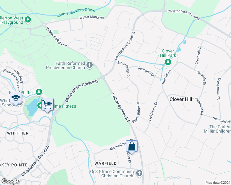 map of restaurants, bars, coffee shops, grocery stores, and more near 6574 Ashford Lane in Frederick