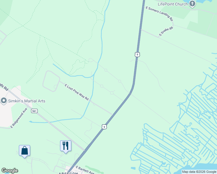 map of restaurants, bars, coffee shops, grocery stores, and more near 628 Park Place in Galloway