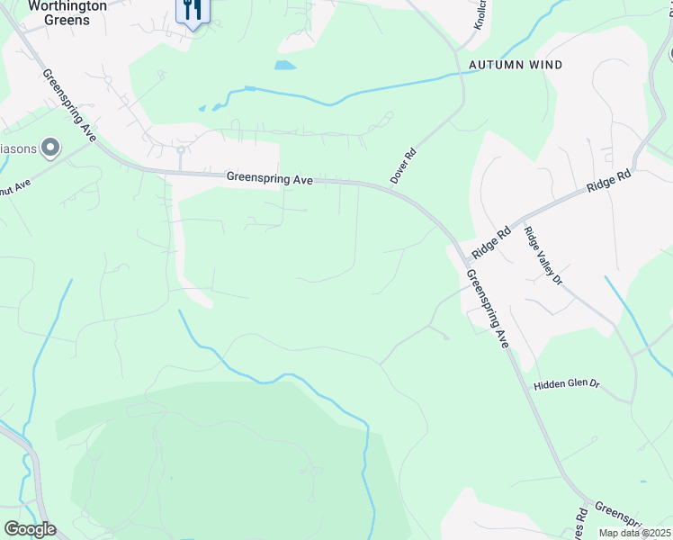 map of restaurants, bars, coffee shops, grocery stores, and more near 2410 Greenspring Avenue in Owings Mills
