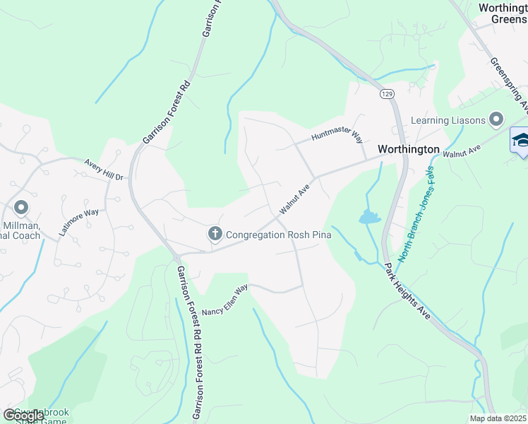 map of restaurants, bars, coffee shops, grocery stores, and more near 2 Dorset Hill Court in Owings Mills