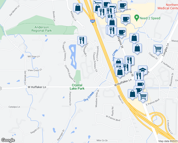 map of restaurants, bars, coffee shops, grocery stores, and more near 7566 Lighthouse Lane in Reno