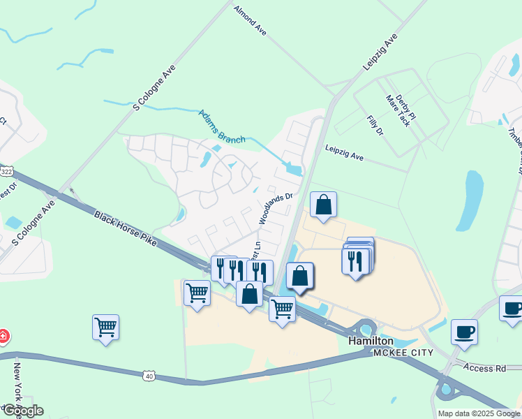 map of restaurants, bars, coffee shops, grocery stores, and more near 2718 Goldenrod Court in Hamilton