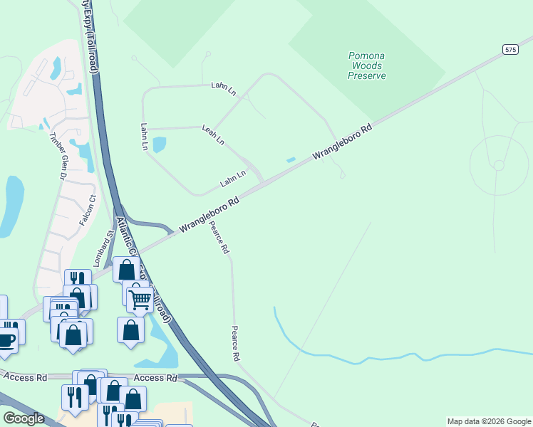 map of restaurants, bars, coffee shops, grocery stores, and more near 2630 Wrangleboro Road in Hamilton