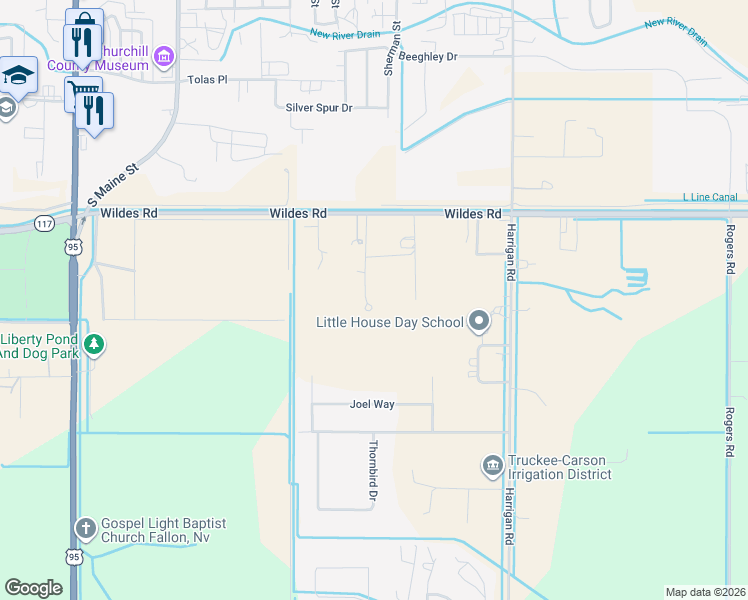 map of restaurants, bars, coffee shops, grocery stores, and more near 2187 Greenleaf Lane in Fallon