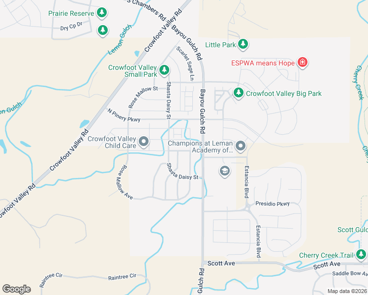 map of restaurants, bars, coffee shops, grocery stores, and more near 17581 Hop Clover Avenue in Parker
