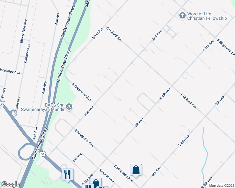 map of restaurants, bars, coffee shops, grocery stores, and more near 203 Shady Knoll Lane in Galloway