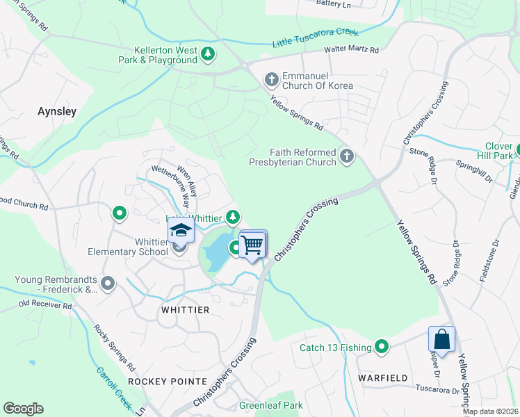 map of restaurants, bars, coffee shops, grocery stores, and more near 8204 Yellow Springs Road in Frederick