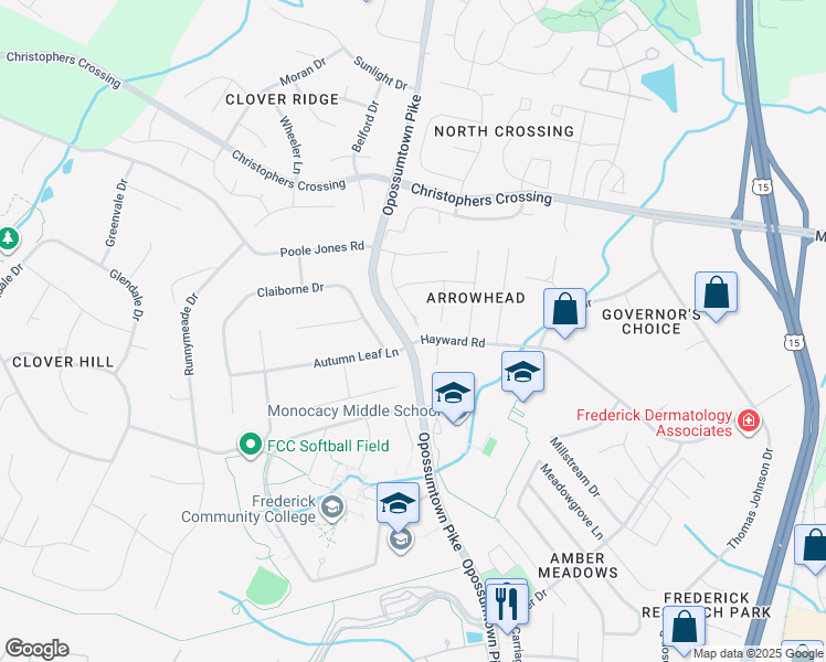 map of restaurants, bars, coffee shops, grocery stores, and more near 8202 Lookout Lane in Frederick