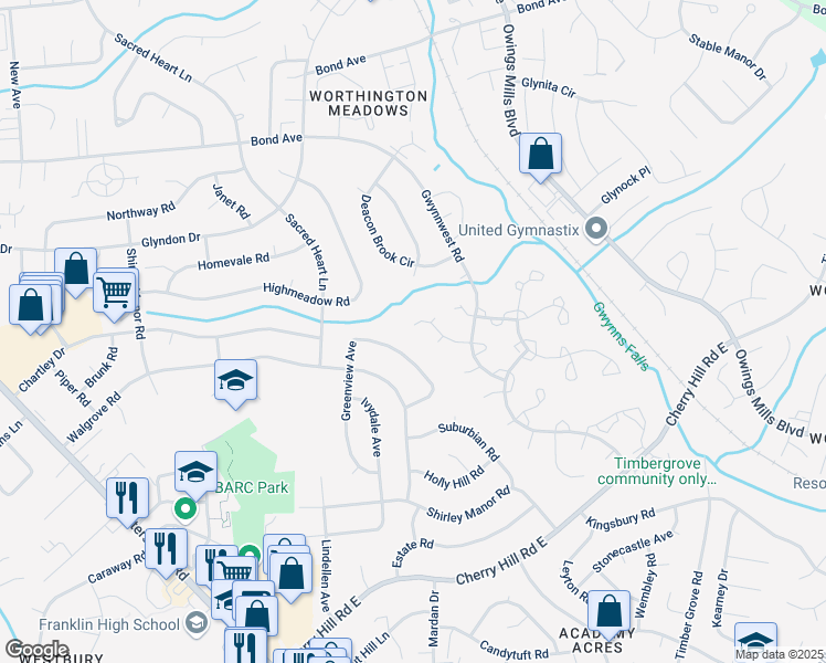 map of restaurants, bars, coffee shops, grocery stores, and more near 27 Bellinger Court in Reisterstown