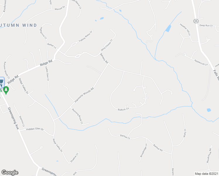 map of restaurants, bars, coffee shops, grocery stores, and more near 1657 Bullock Circle in Owings Mills