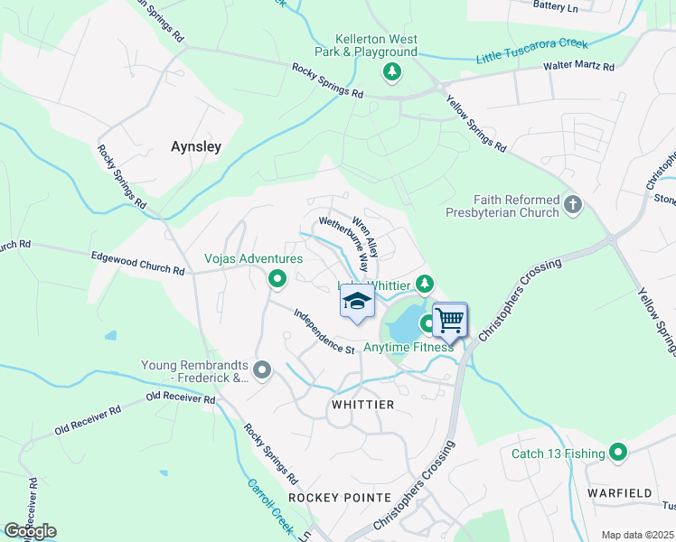 map of restaurants, bars, coffee shops, grocery stores, and more near 2223 Wetherburne Way in Frederick