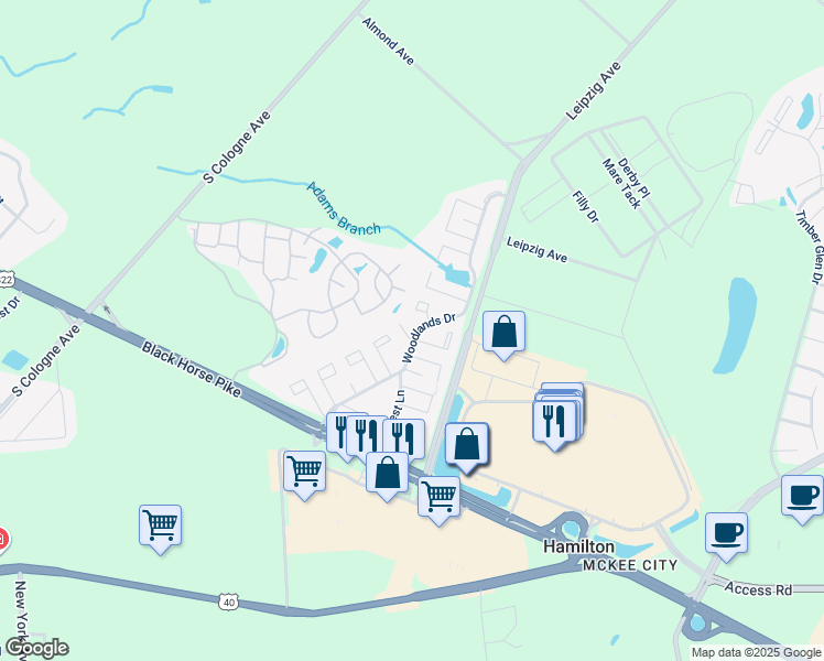 map of restaurants, bars, coffee shops, grocery stores, and more near 2718 Goldenrod Court in Hamilton