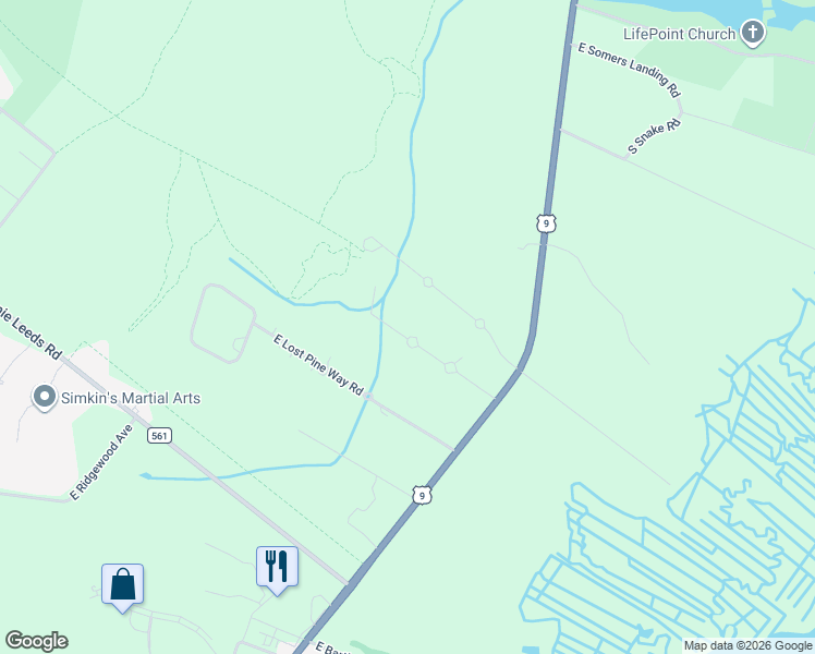 map of restaurants, bars, coffee shops, grocery stores, and more near 623 East Seaview Ridge Drive in Galloway