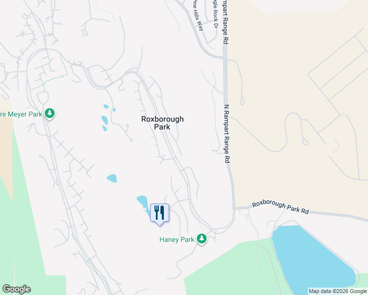 map of restaurants, bars, coffee shops, grocery stores, and more near 6586 Old Ranch Trail in Littleton