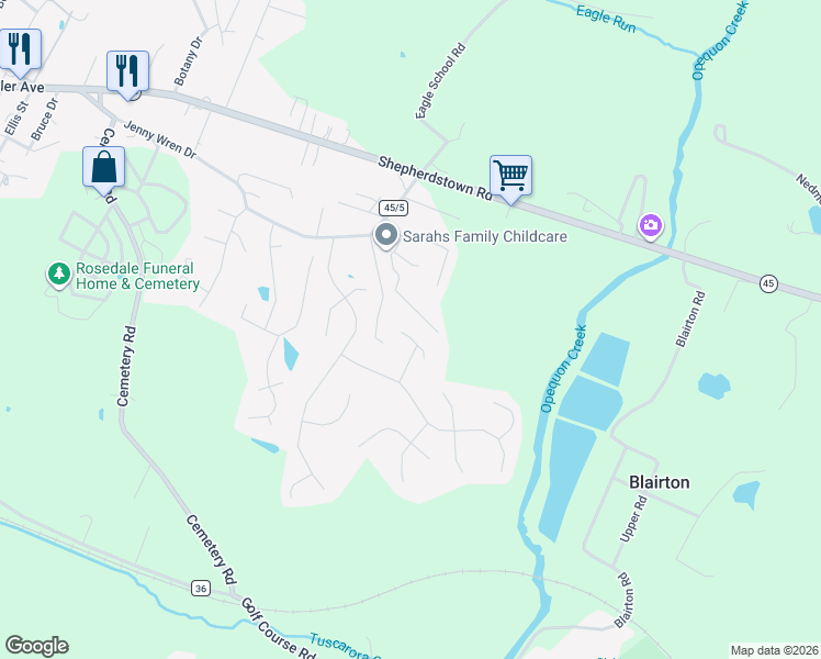 map of restaurants, bars, coffee shops, grocery stores, and more near 13 Lotus Drive in Martinsburg