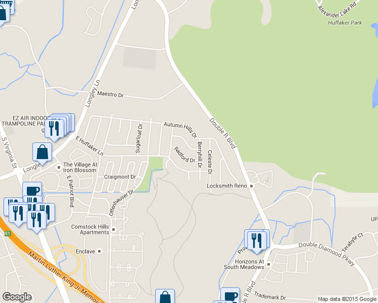map of restaurants, bars, coffee shops, grocery stores, and more near 1280 Landerwood Dr in Reno