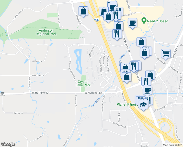 map of restaurants, bars, coffee shops, grocery stores, and more near 7545 Whimbleton Way in Reno