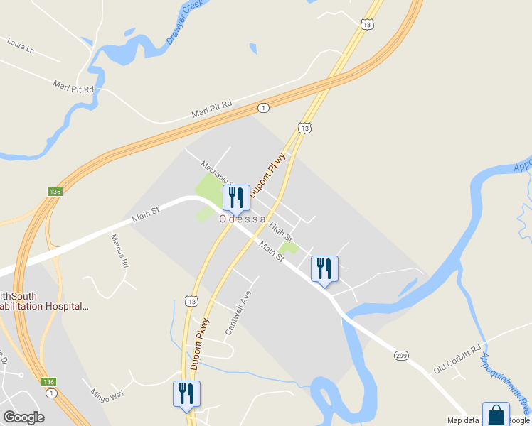 map of restaurants, bars, coffee shops, grocery stores, and more near 505 High Street in Odessa