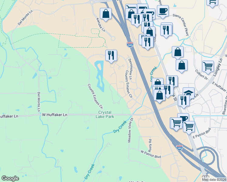 map of restaurants, bars, coffee shops, grocery stores, and more near 7545 Whimbleton Way in Reno
