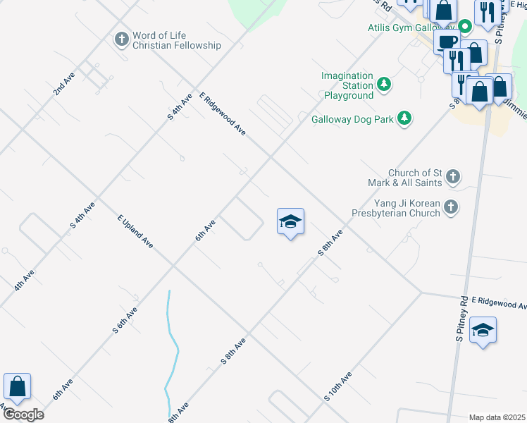 map of restaurants, bars, coffee shops, grocery stores, and more near 305 Charles Drive in Galloway