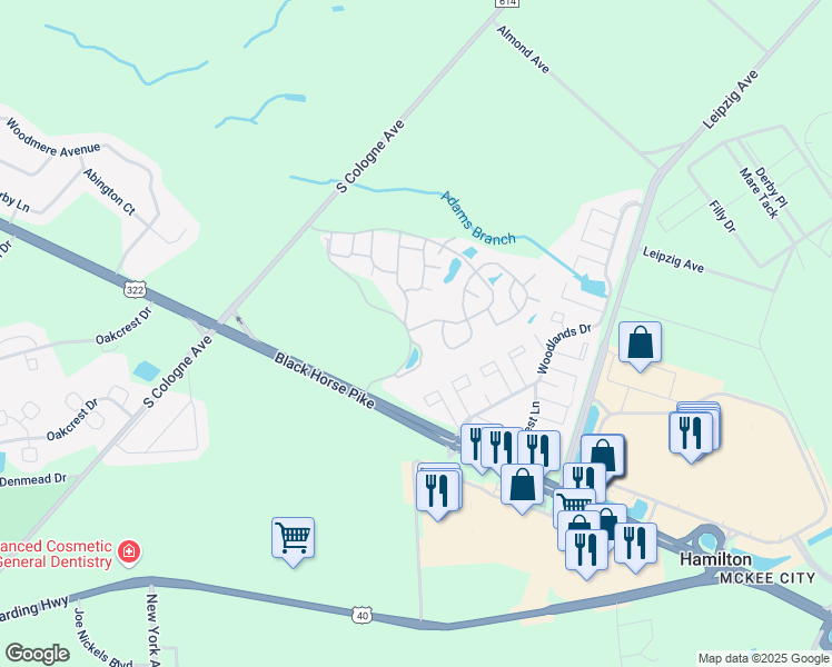 map of restaurants, bars, coffee shops, grocery stores, and more near 3202 Hampton Court in Hamilton