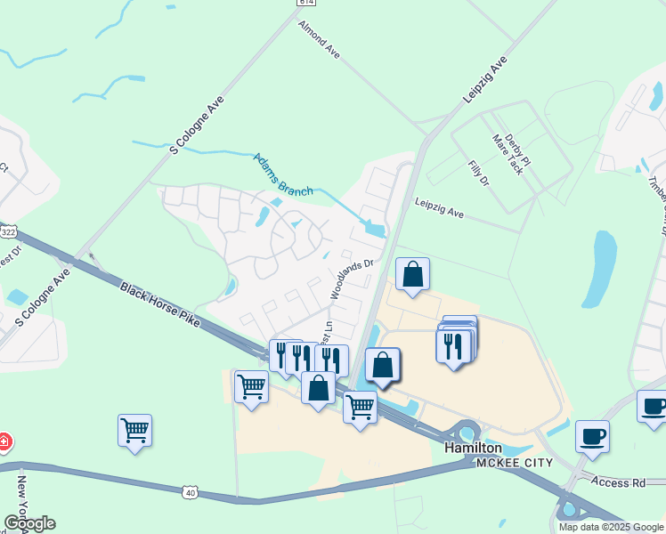 map of restaurants, bars, coffee shops, grocery stores, and more near 2718 Goldenrod Court in Hamilton