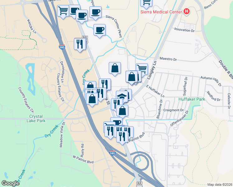 map of restaurants, bars, coffee shops, grocery stores, and more near in Reno
