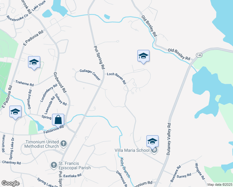map of restaurants, bars, coffee shops, grocery stores, and more near 2525 Pot Spring Road in Timonium