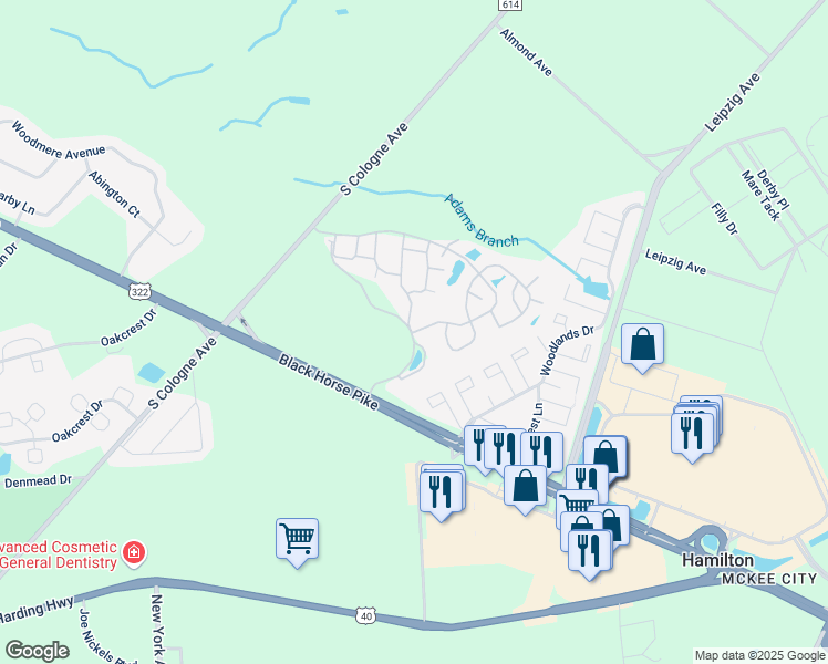 map of restaurants, bars, coffee shops, grocery stores, and more near 3202 Hampton Court in Hamilton