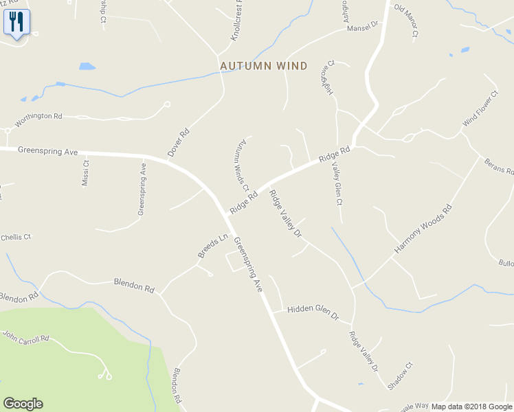 map of restaurants, bars, coffee shops, grocery stores, and more near 2305 Ridge Road in Reisterstown