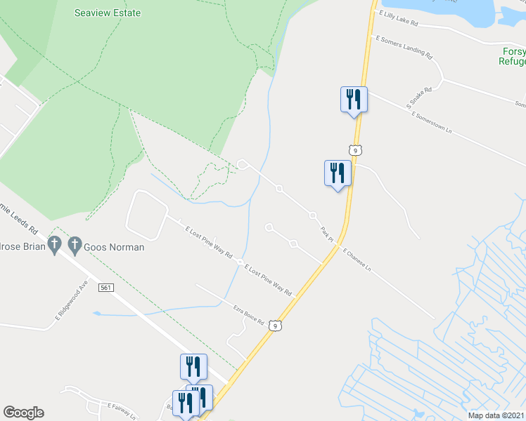 map of restaurants, bars, coffee shops, grocery stores, and more near 623 East Seaview Ridge Drive in Galloway
