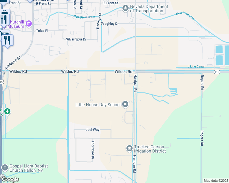 map of restaurants, bars, coffee shops, grocery stores, and more near 760 Wildes Road in Fallon