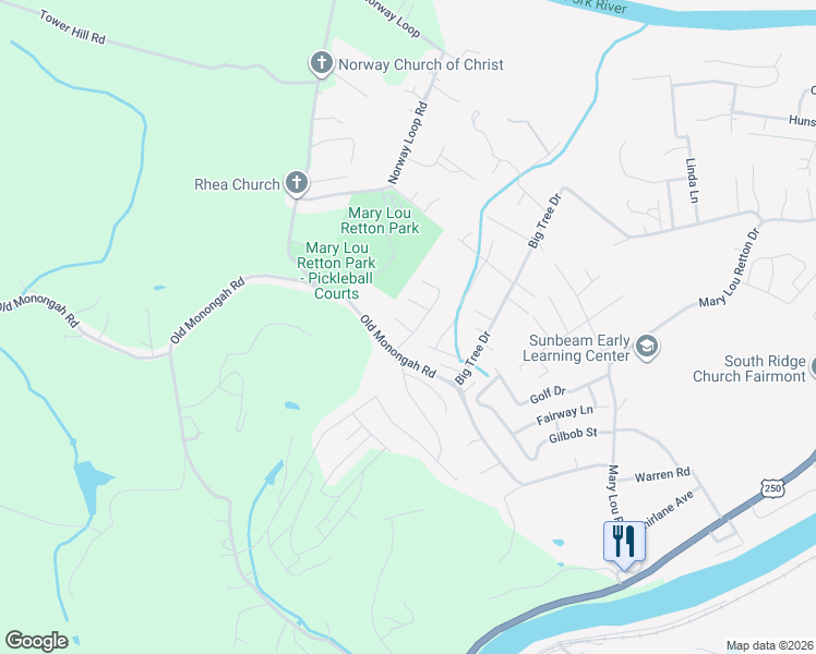 map of restaurants, bars, coffee shops, grocery stores, and more near 1802 Dogwood Drive in Fairmont