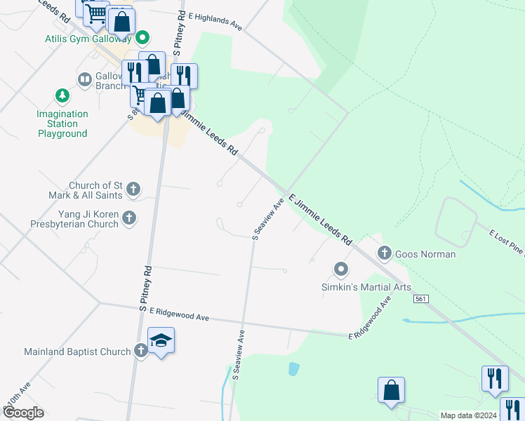 map of restaurants, bars, coffee shops, grocery stores, and more near 409 South Seaview Avenue in Absecon