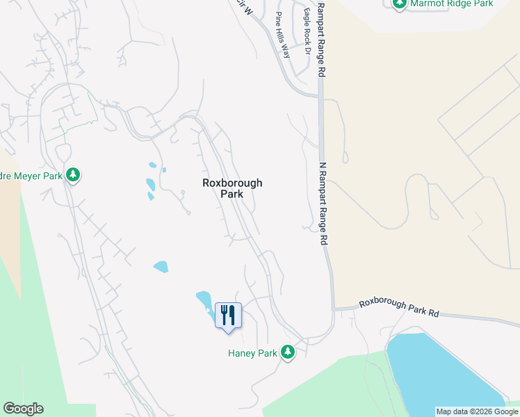map of restaurants, bars, coffee shops, grocery stores, and more near 6586 Old Ranch Trail in Littleton