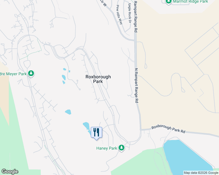 map of restaurants, bars, coffee shops, grocery stores, and more near 6586 Old Ranch Trail in Littleton