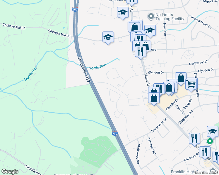 map of restaurants, bars, coffee shops, grocery stores, and more near 12433 Diploma Drive in Reisterstown