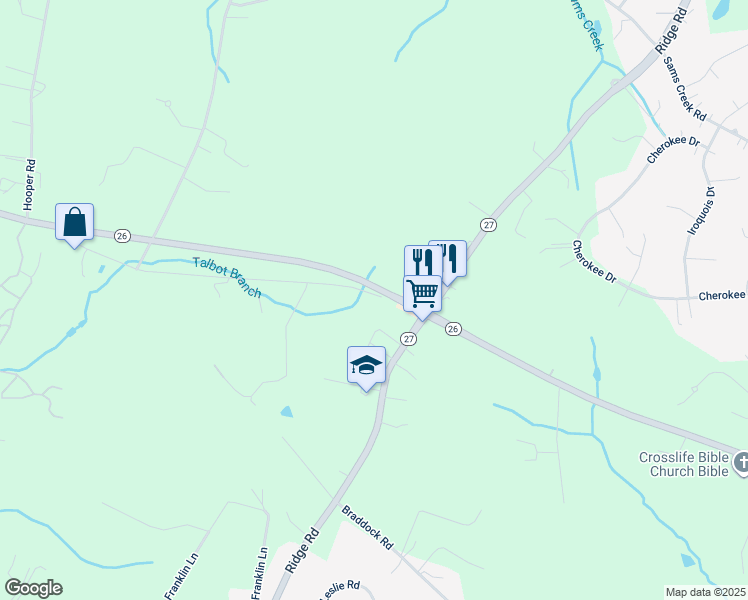 map of restaurants, bars, coffee shops, grocery stores, and more near 2613 Liberty Road in New Windsor